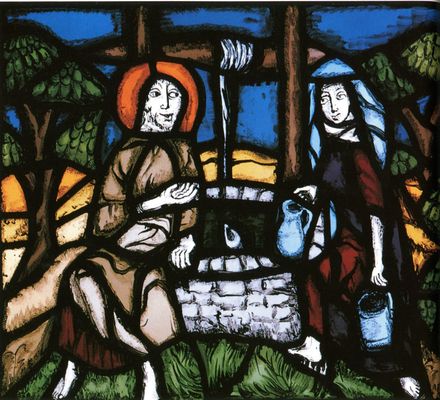 «The woman at Jacob's well» - The glass window in the chapel in the Seehof sanatorium in Bad Kissingen/Germany